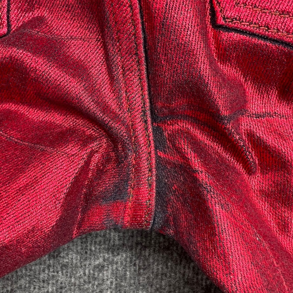 FRAME Le Crop Mini Boot Jeans Red Chrome Metallic Foil Coated Size 25 Bootleg - Picture 15 of 16